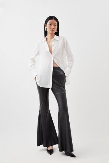 Leather Low Rise Flared Pants black
