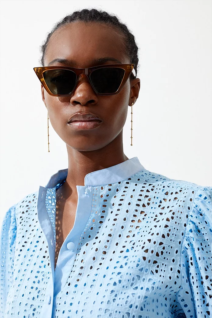 Cotton Eyelet Puff Sleeve Blouse | Karen Millen Cotton Eyelet Puff Sleeve Blouse | Karen Millen