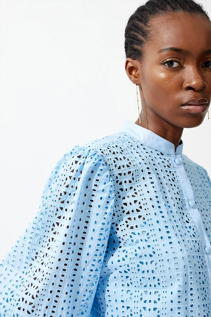 Cotton Eyelet Puff Sleeve Blouse | Karen Millen Cotton Eyelet Puff Sleeve Blouse | Karen Millen