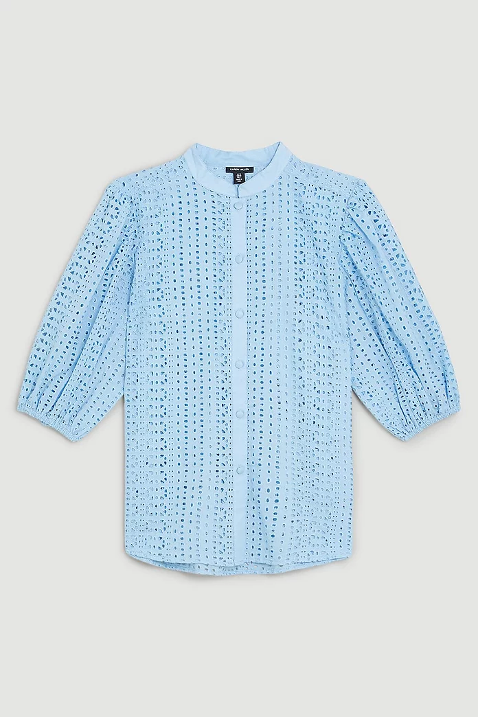 Cotton Eyelet Puff Sleeve Blouse | Karen Millen Cotton Eyelet Puff Sleeve Blouse | Karen Millen