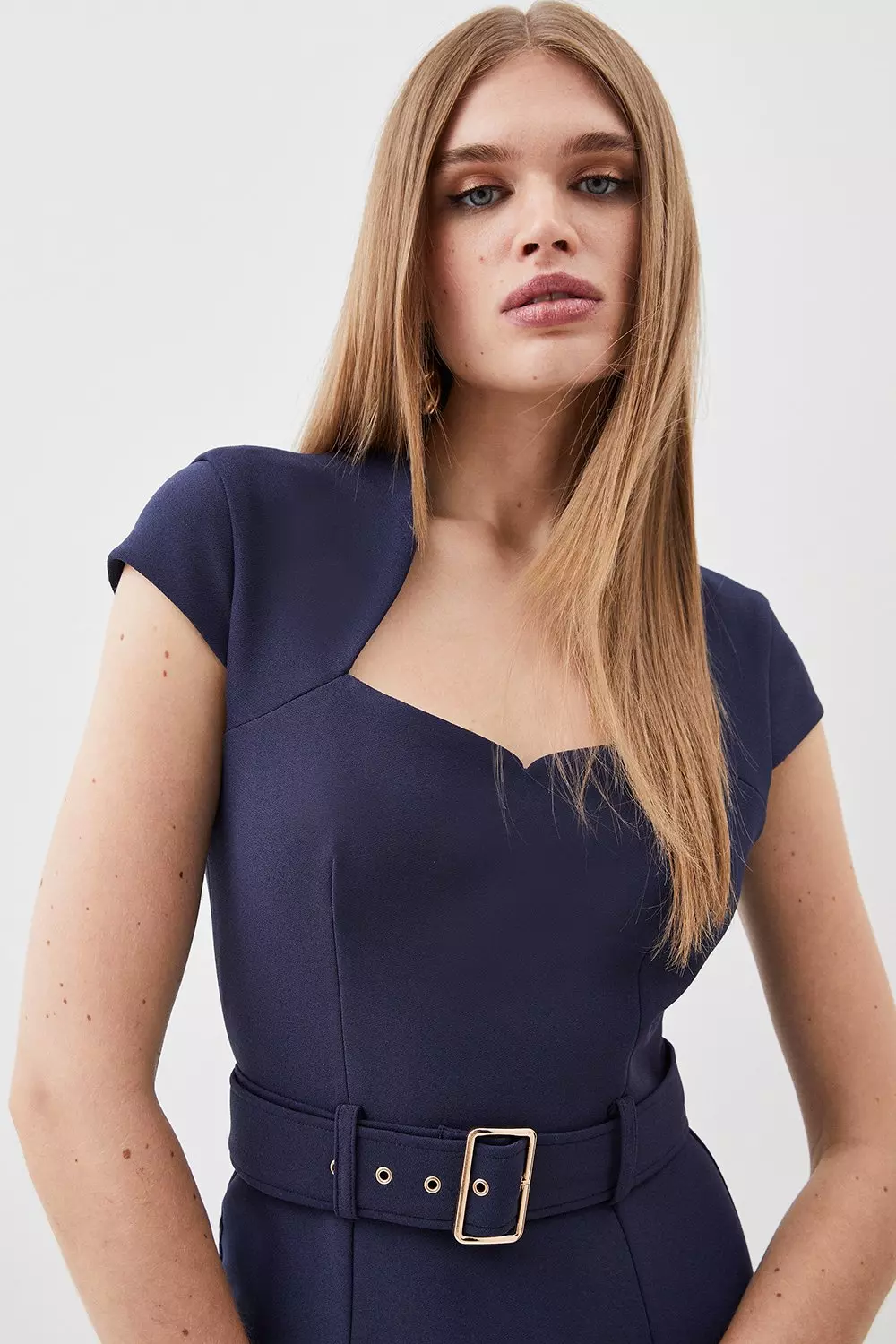 Cap Sleeve Scuba Crepe Belted Midi Pencil Dress | Karen Millen