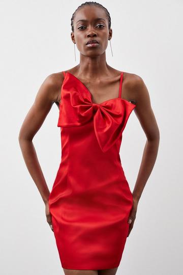 Italian Satin Statement Bow Mini Dress red