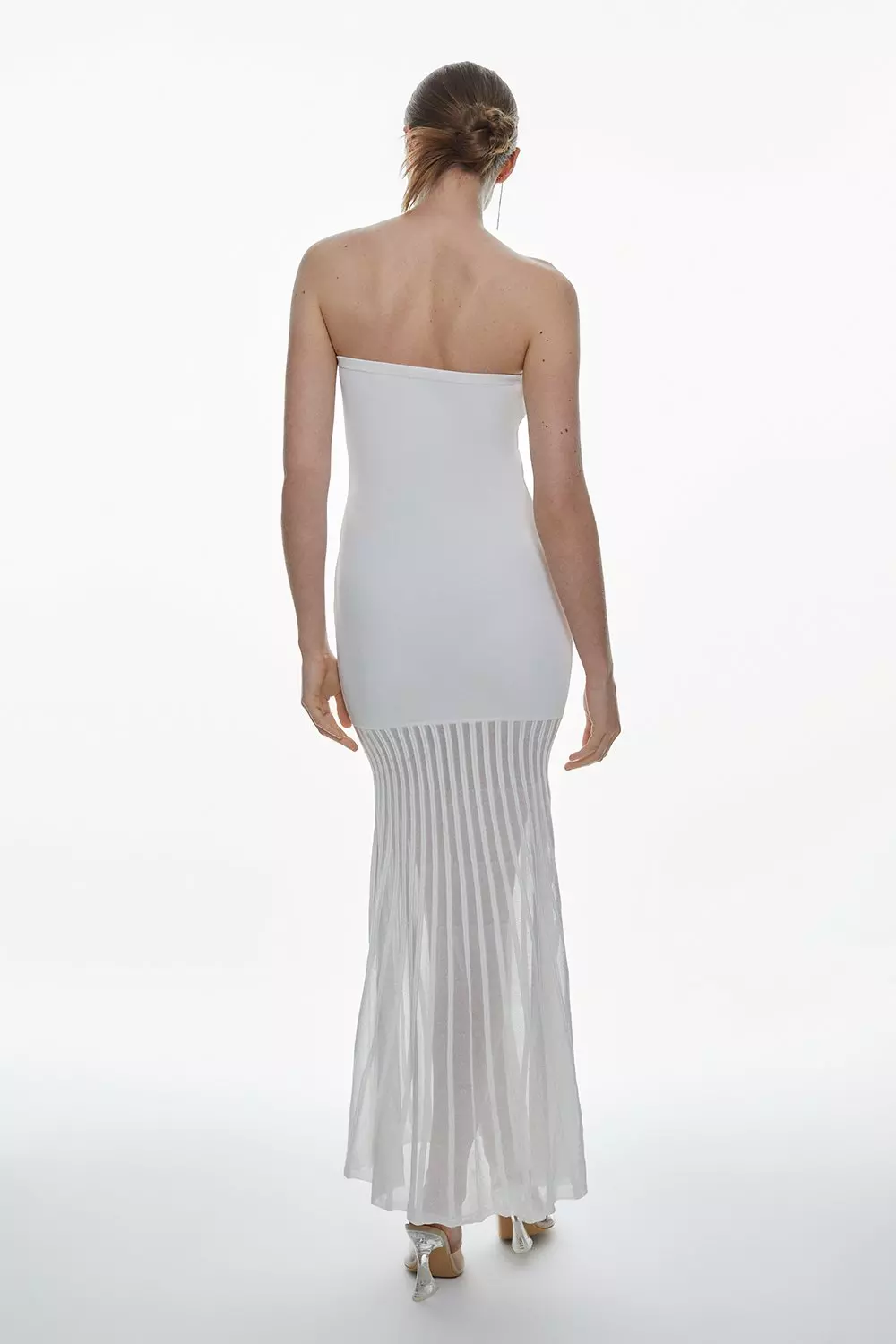 Viscose Blend Sheer Knit Bandeau Pleated Skirt Maxi Dress