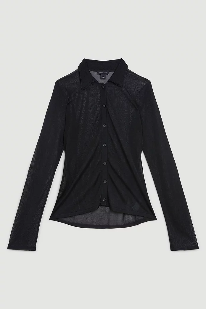 Sheer Knit Button Up Top | Karen Millen Sheer Knit Button Up Top | Karen Millen