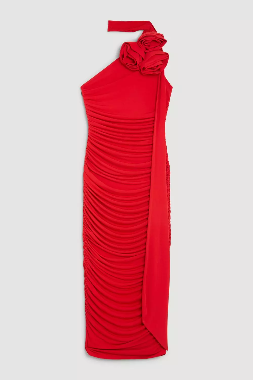 Drapey Ruched Jersey Rosette Midi Dress | Karen Millen