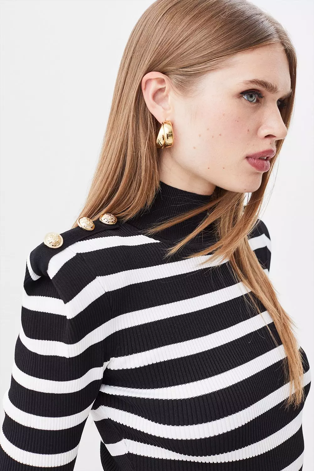 【KAREN MILLEN】ミリタリー トリム織り襟 ニット スケーター Viscose Blend Rib Knit Military Trim Skater Dress | Karen Millen