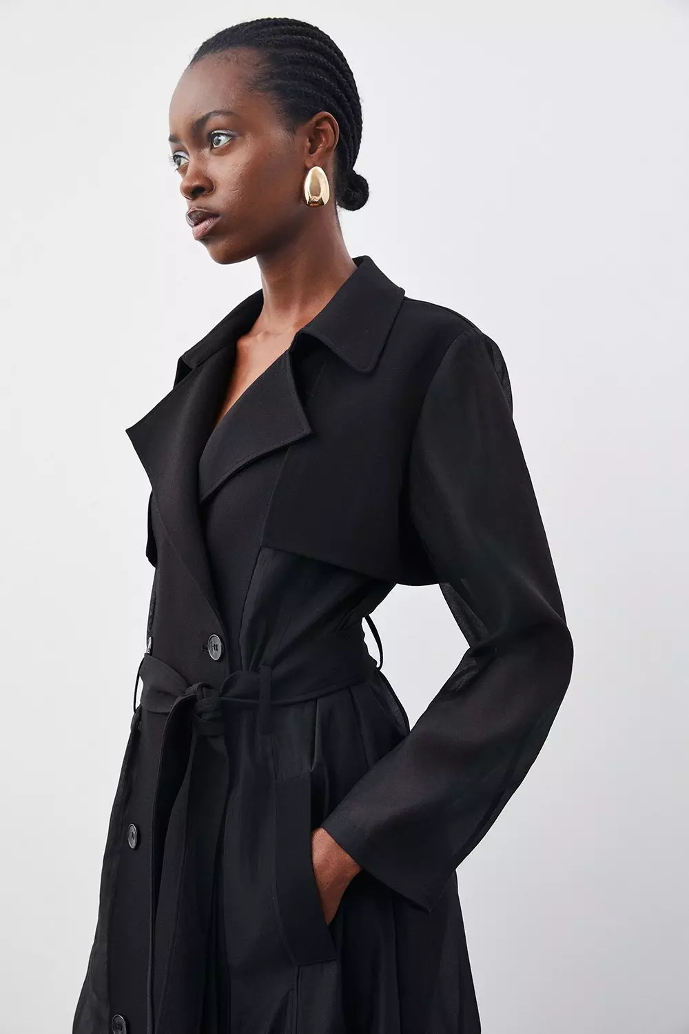 Sheer Panel Detailed Belted Trench Coat | Karen Millen