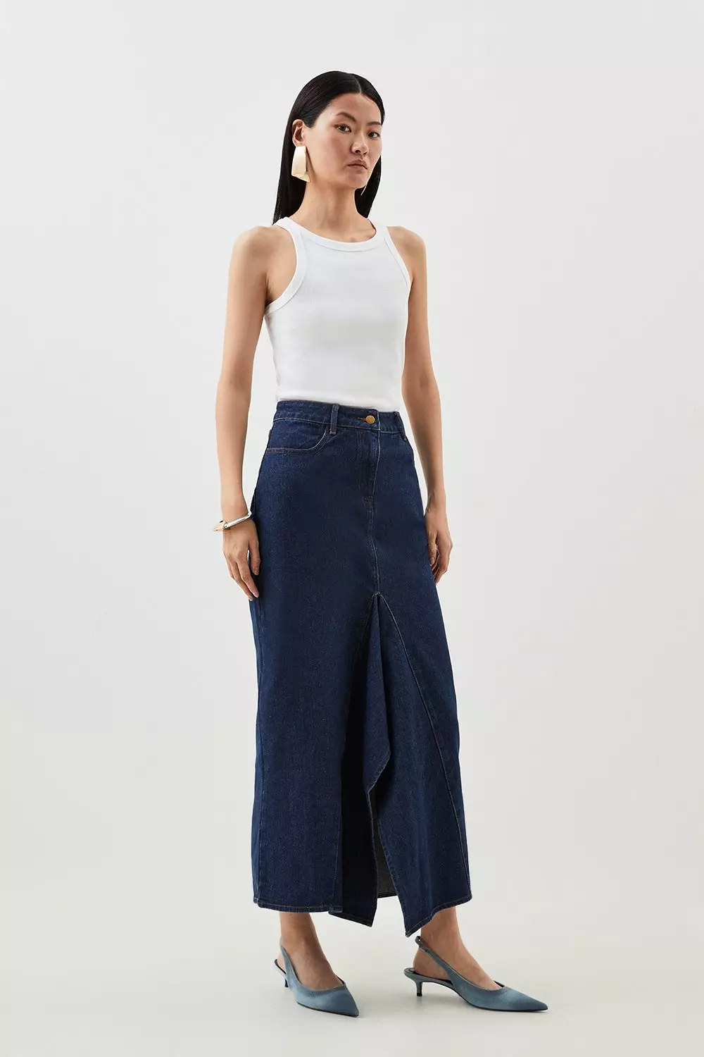 Tailored Asymmetric Maxi Denim Skirt | Karen Millen