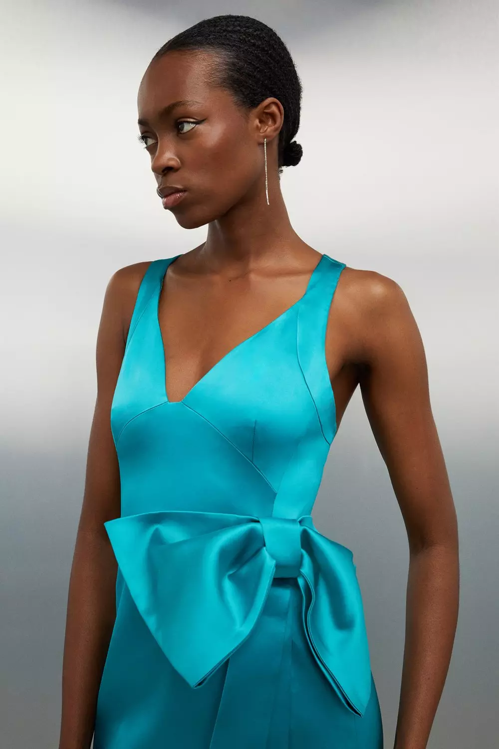 Italian Satin Bow Detail Cross Back Midi Dress Karen Millen