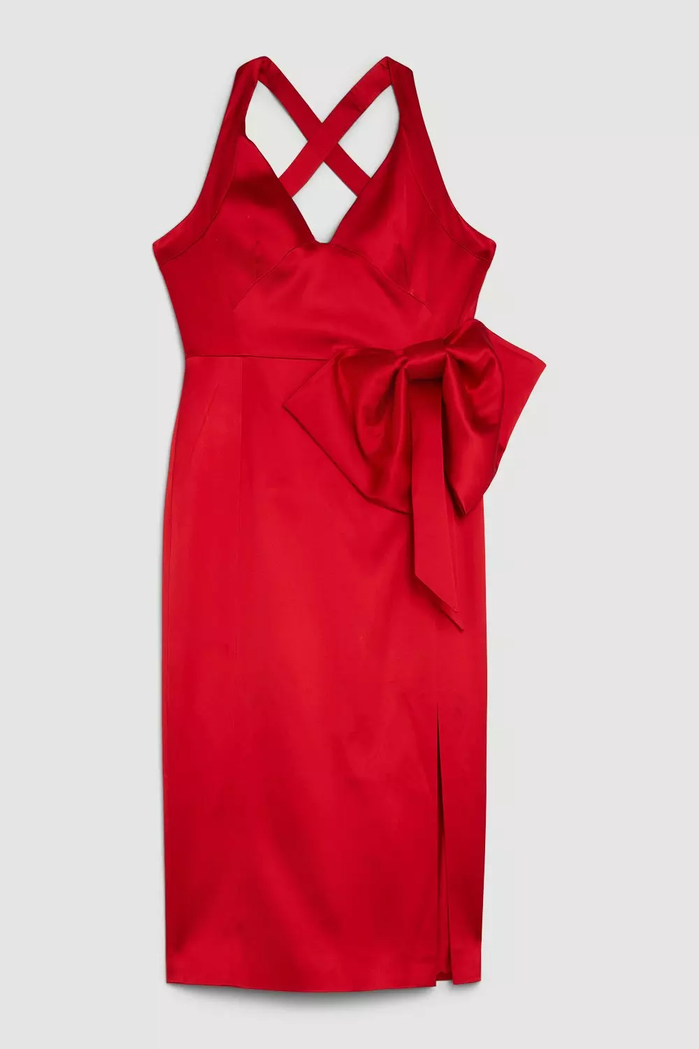 Red Italian Satin Bow Detail Cross Back Midi Dress alternative image