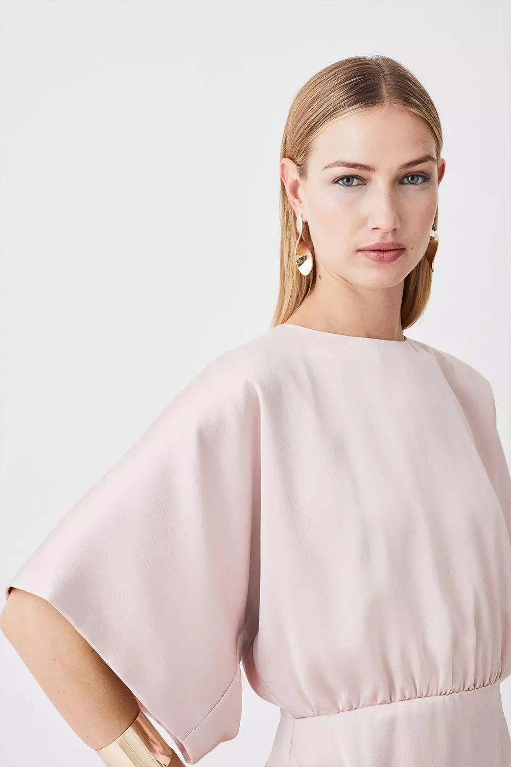 Satin Back Crepe Angel Sleeve Mini Dress | Karen Millen
