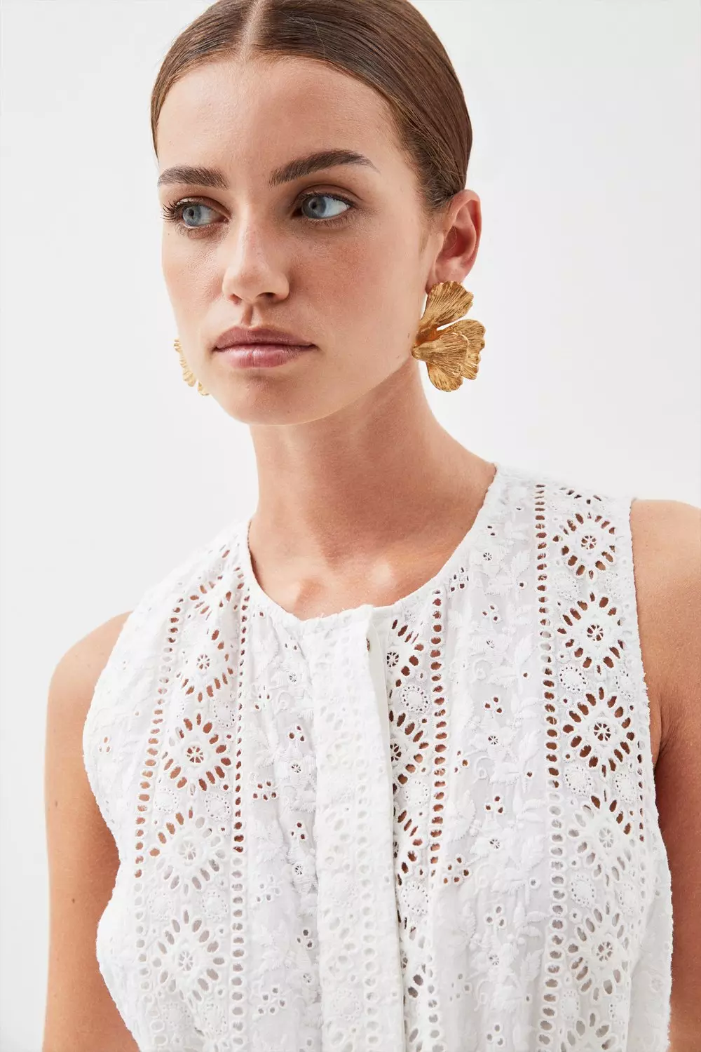 Petite Cotton Eyelet Belted Sleeveless Maxi Dress | Karen Millen