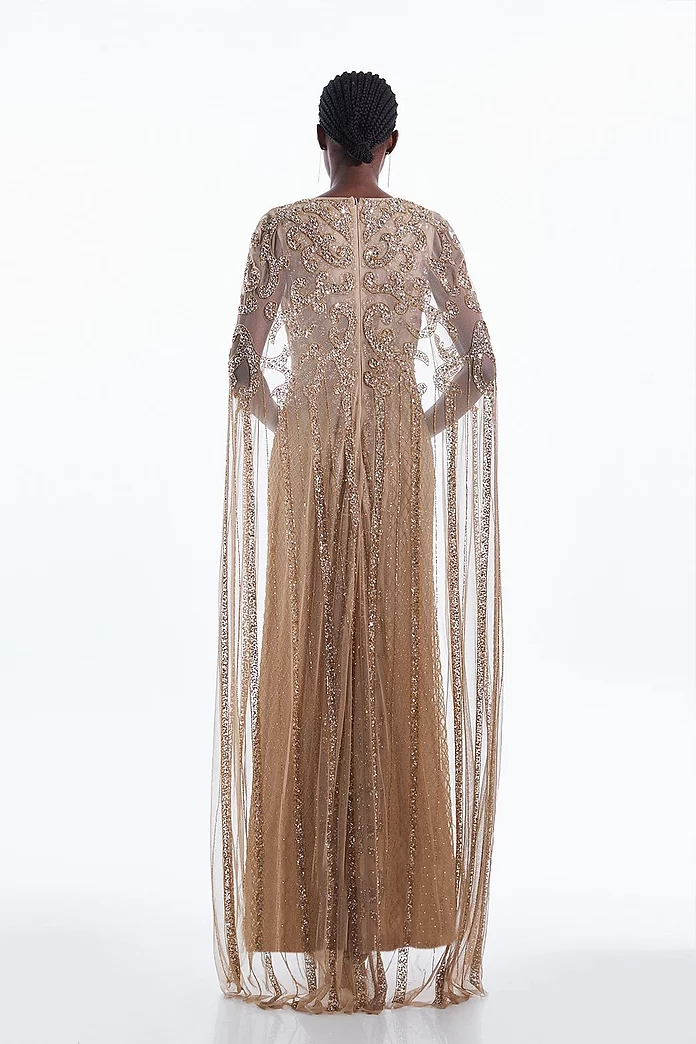 Petite Embellished Woven Maxi Dress With Cape | Karen Millen Petite Embellished Woven Maxi Dress With Cape | Karen Millen