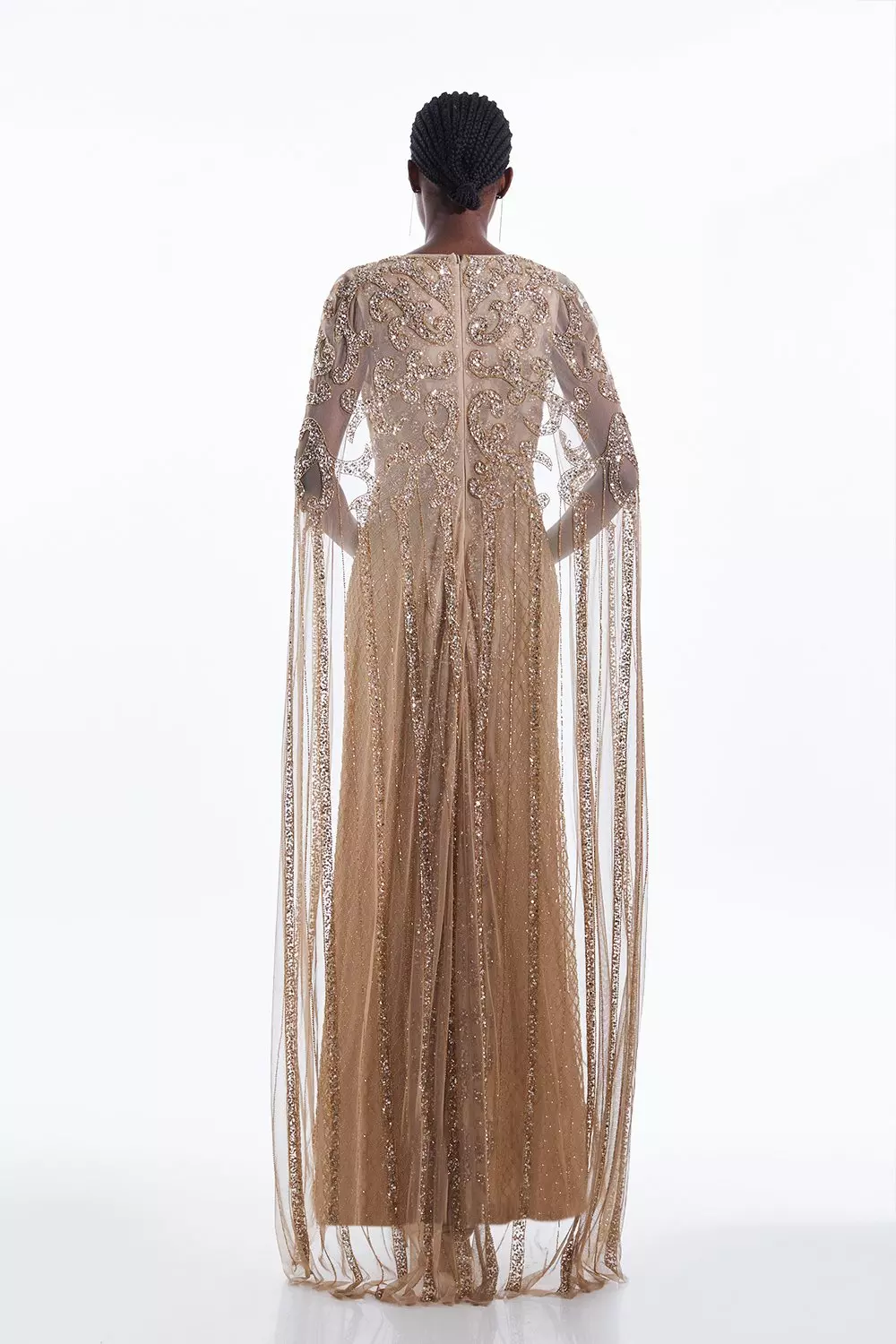 Embellished Woven Maxi Dress With Cape | Karen Millen