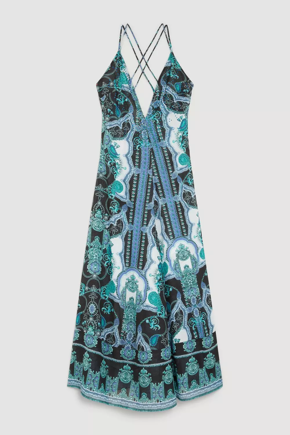 Embellished Mirrored Print Strappy Maxi Beach Dress | Karen