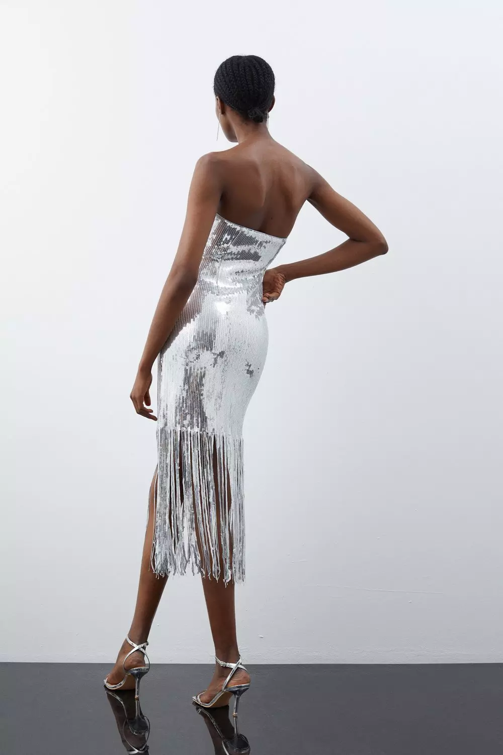 Fringe Sequin Bandeau Midi Dress | Karen Millen