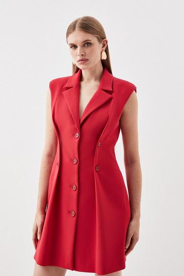 Tailored Compact Stretch Full Skirt Blazer Dress red