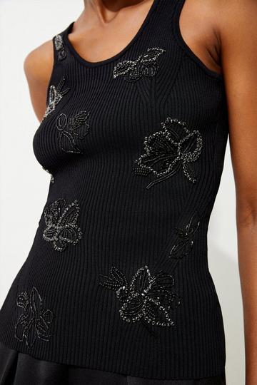 Viscose Blend Rib Knit Embellished Vest black