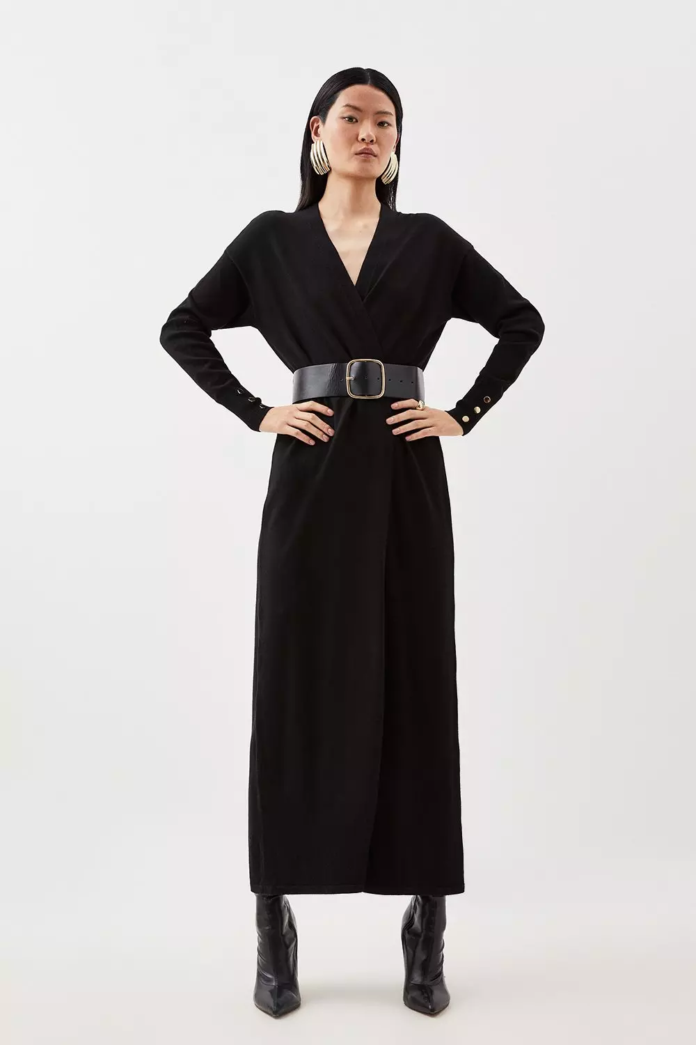 Viscose Blend Knit Belted Maxi Cardigan Karen Millen