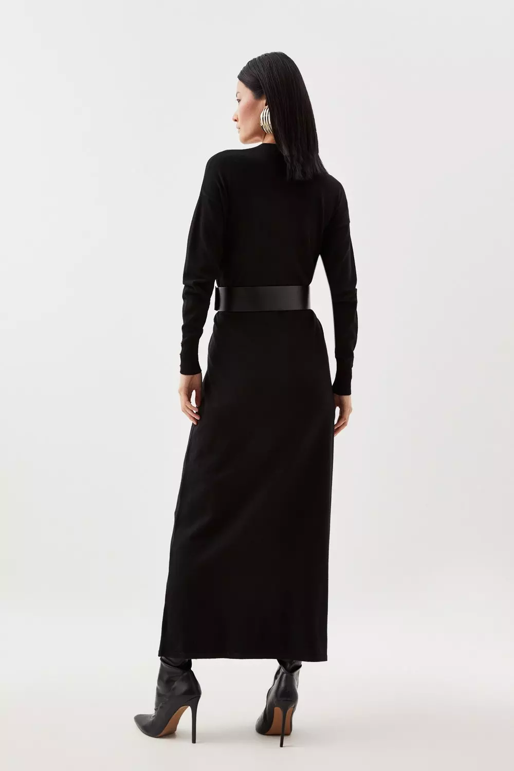 Viscose Blend Knit Belted Maxi Cardigan Karen Millen