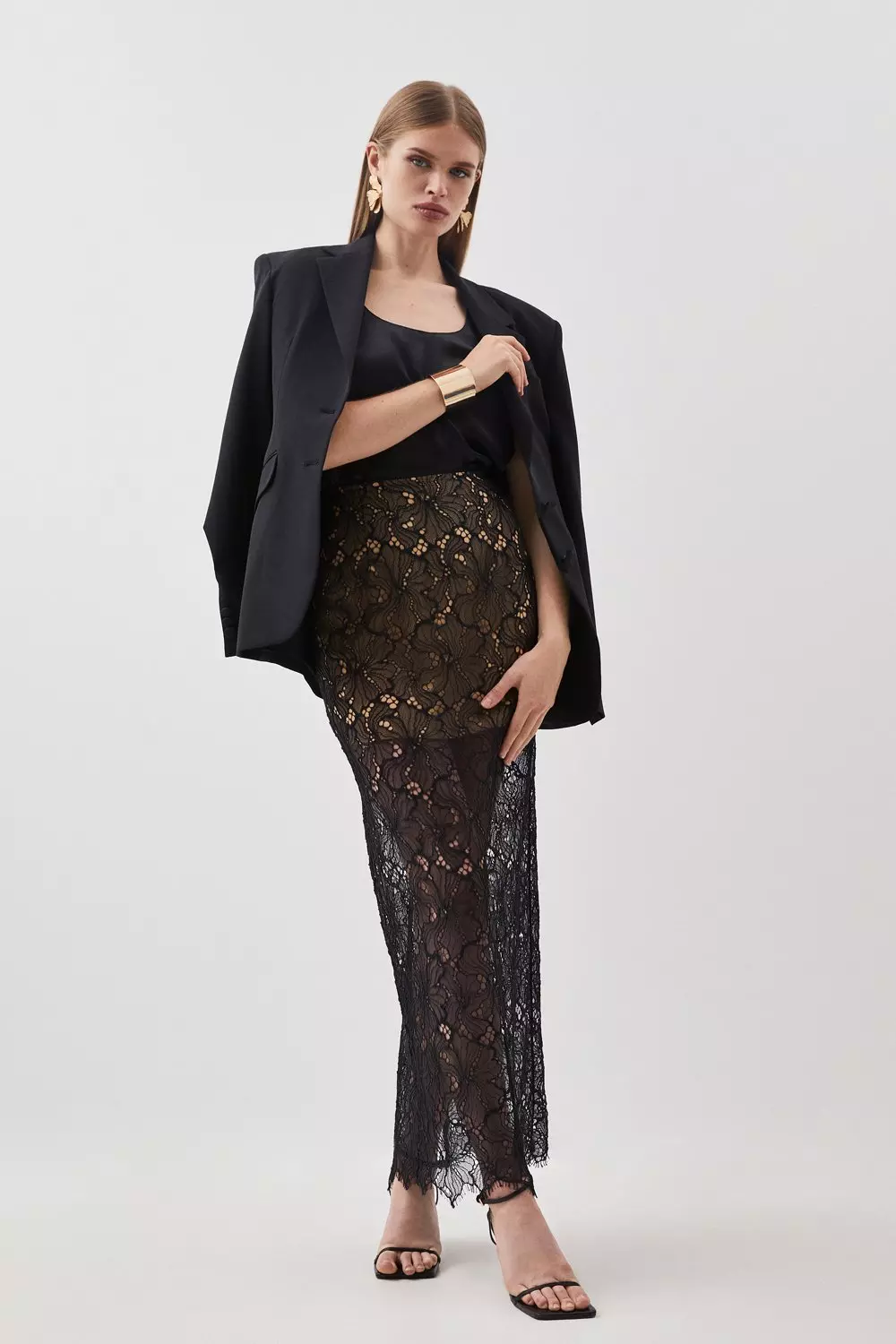 Lace Woven Midi Skirt | Karen Millen