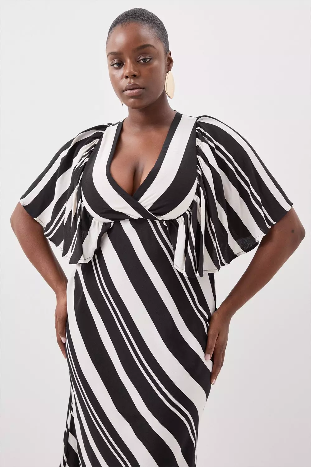 Plus Size Striped Angel Sleeve Woven Midi Dress Karen Millen