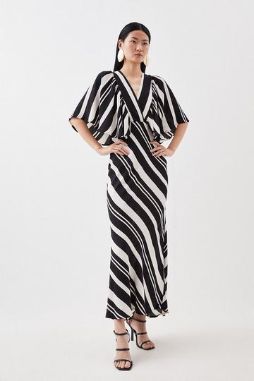 Striped Angel Sleeve Woven Midi Dress stripe