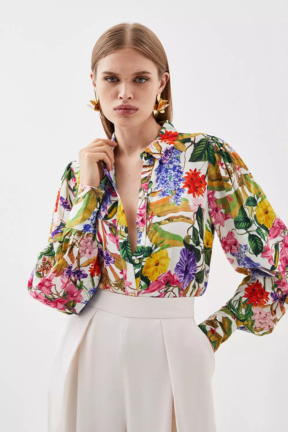 Spring Floral Woven Shirt | Karen Millen