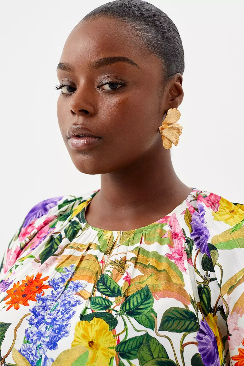 Plus Size Spring Floral Short Sleeve Batwing Midi Dress