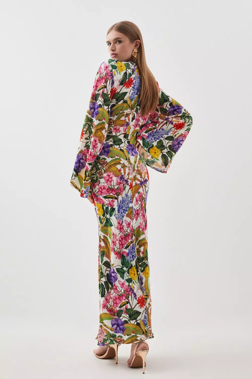 【Karen Millen】KIMONO ビスコース ベルト付き マキシ ドレス Petite Kimono Sleeve Embellished Woven Maxi Dress | Karen Millen