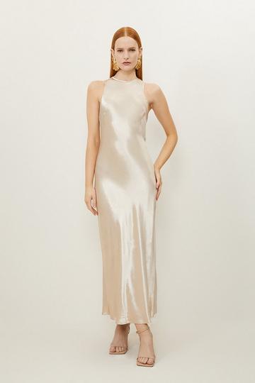 Satin Woven Column Maxi Dress oyster