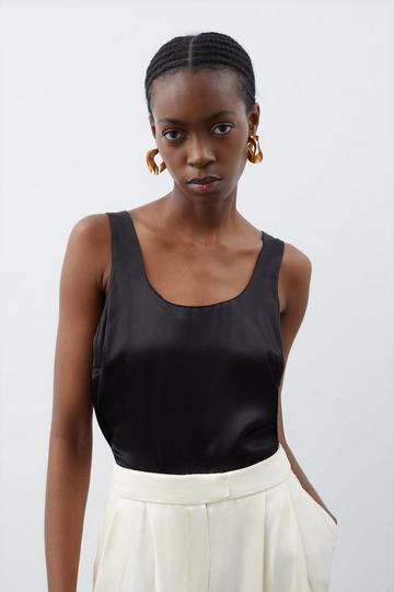 Black Premium Viscose Satin Woven Cami Top