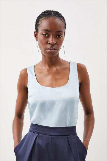 Blue Premium Viscose Satin Woven Cami Top