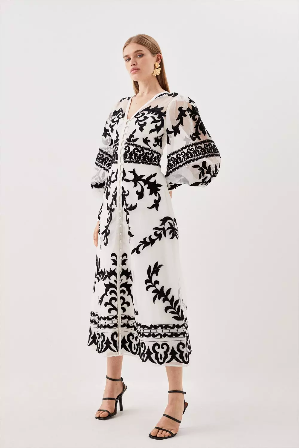 Ivory Baroque Applique Woven Midi Dress alternative image