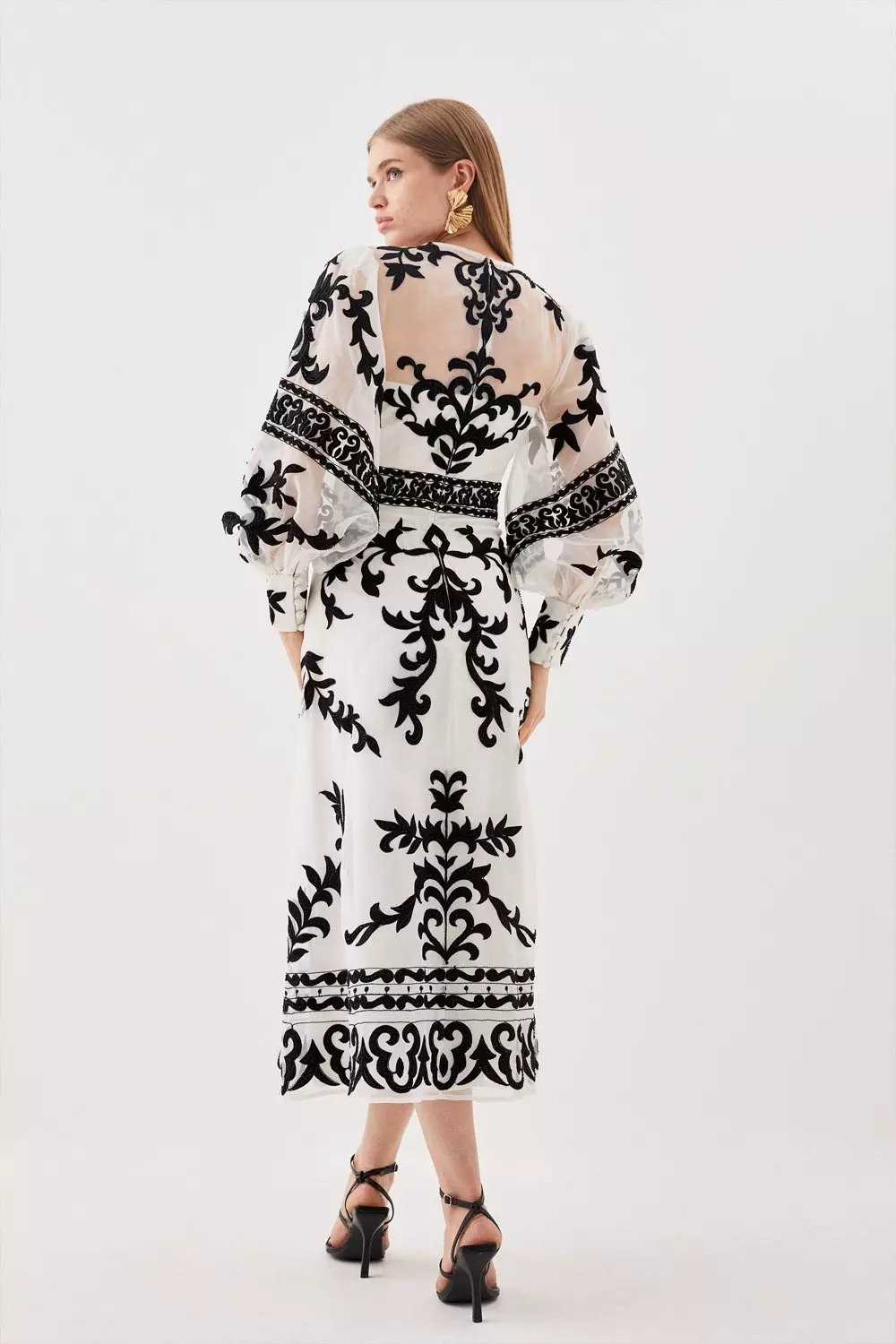 Ivory Baroque Applique Woven Midi Dress alternative image