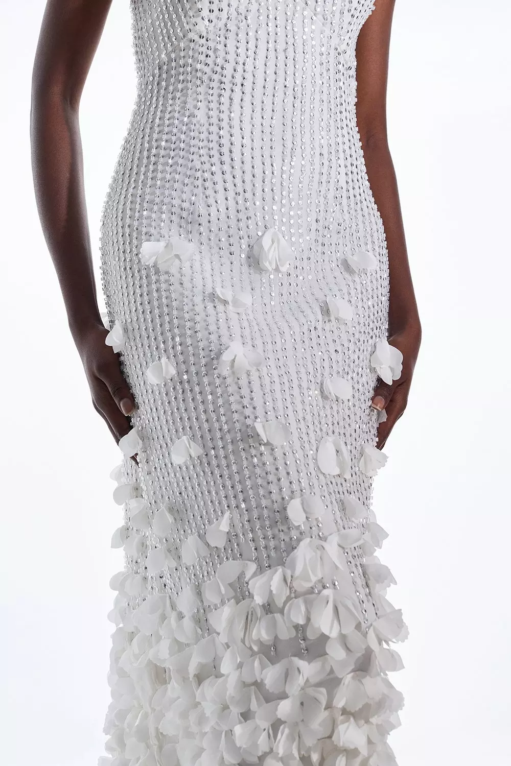 Ivory Floral Appliques Strappy Mid Length Dress