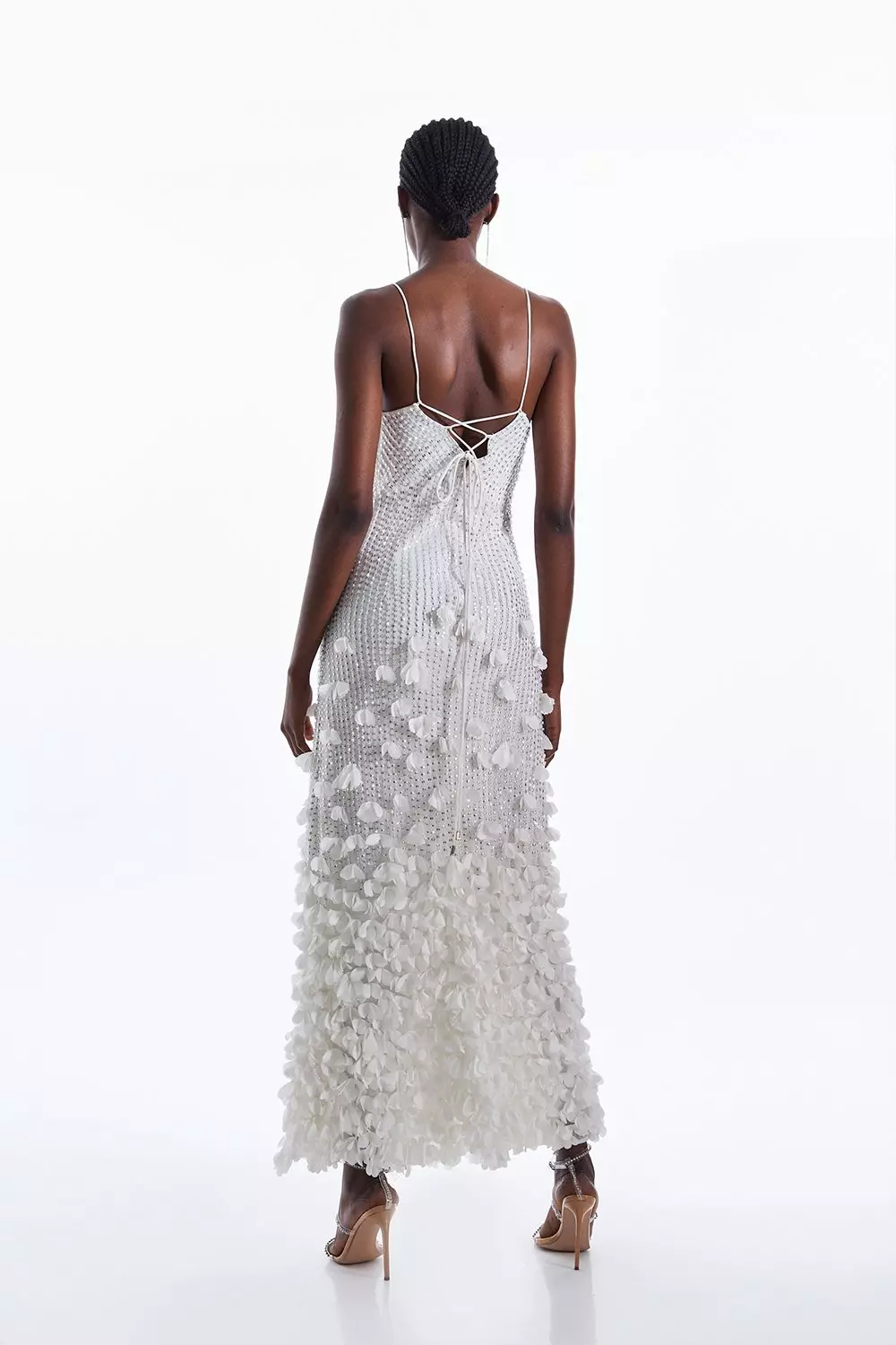 Ivory Floral Appliques Strappy Mid Length Dress