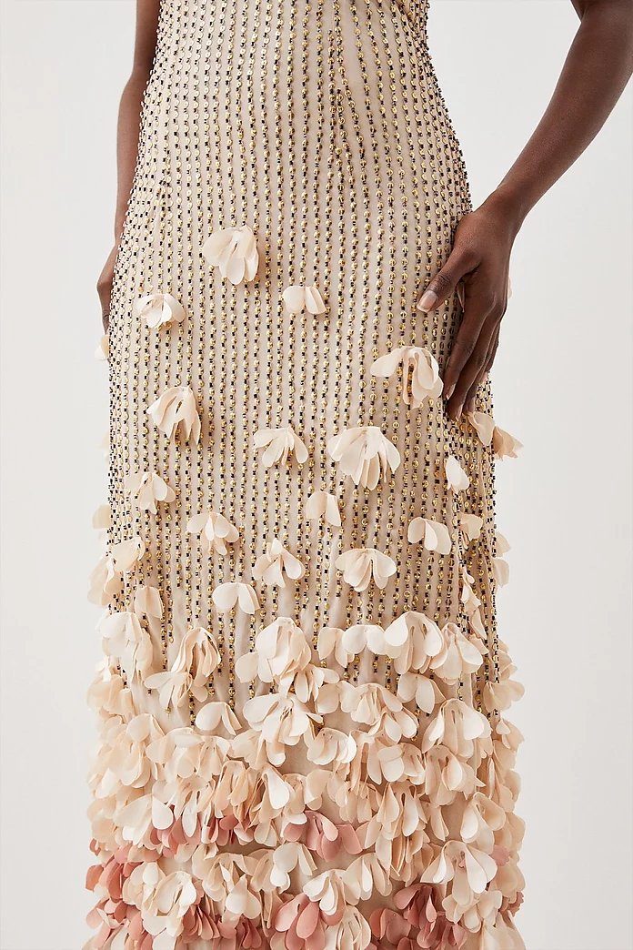 Floral Applique Woven Strappy Maxi Dress | Karen Millen Floral Applique Woven Strappy Maxi Dress | Karen Millen