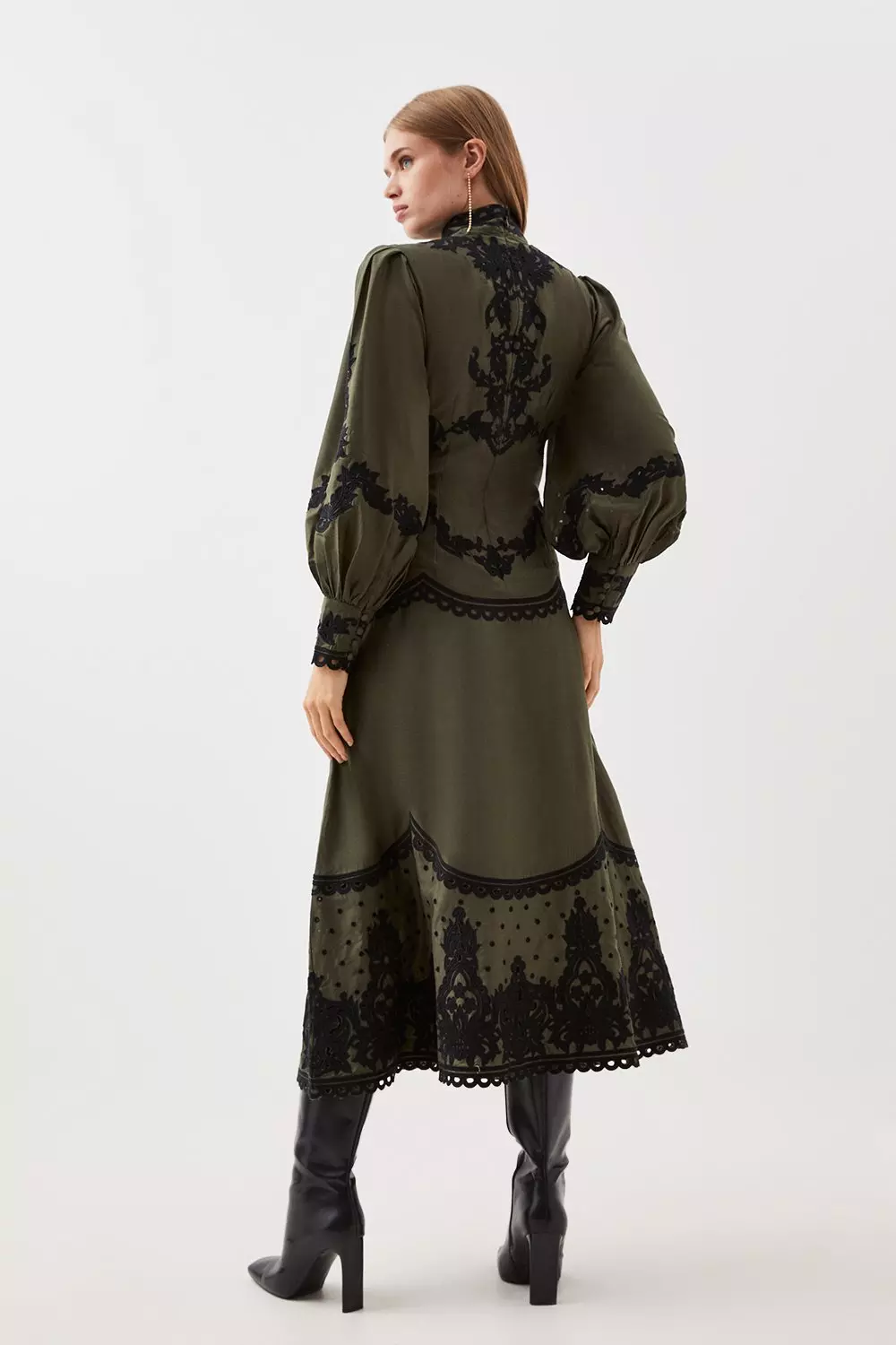 Khaki Lydia Millen Petite Cotton Cutwork Embroidered Woven Maxi Dress alternative image