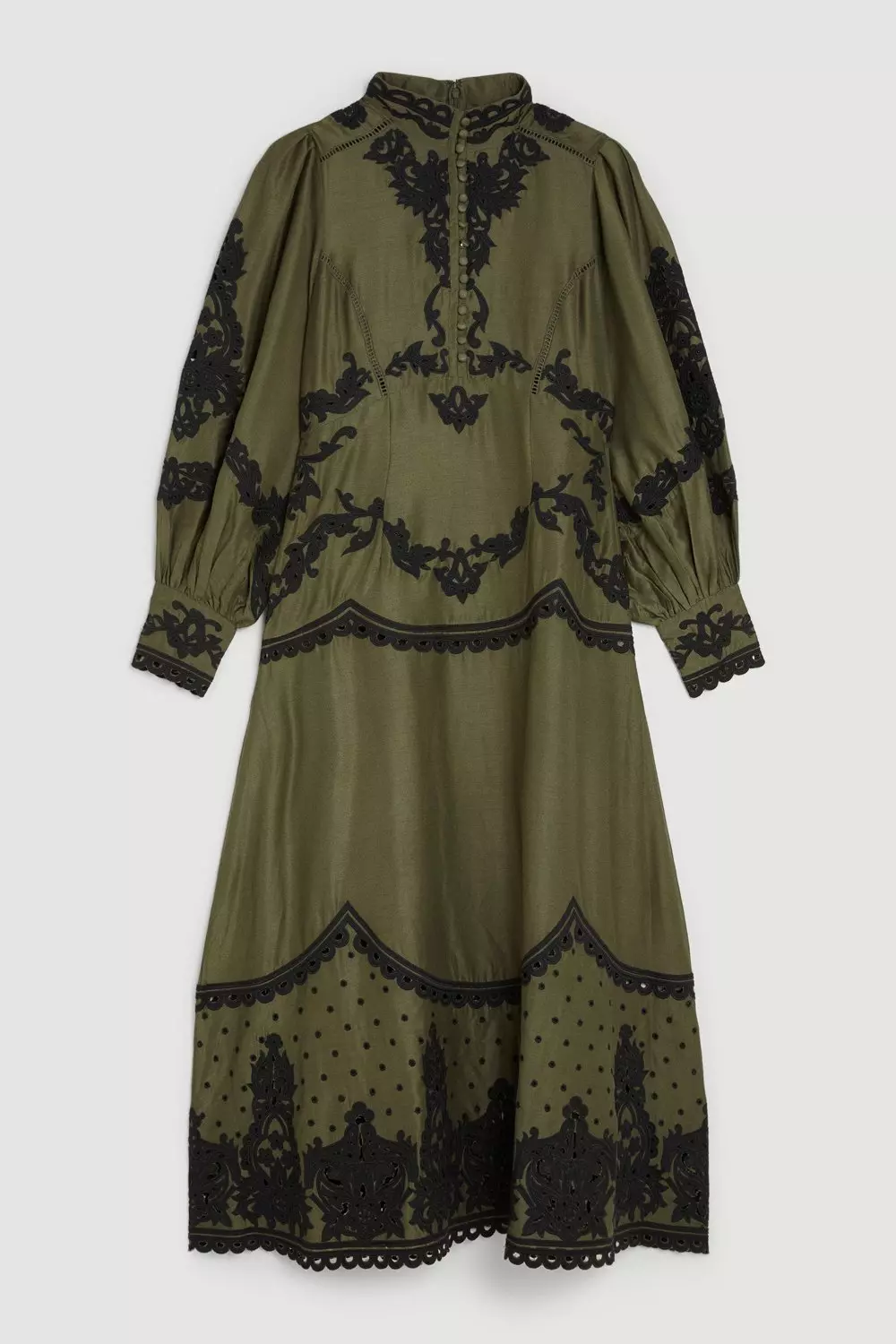 Khaki Lydia Millen Petite Cotton Cutwork Embroidered Woven Maxi Dress alternative image