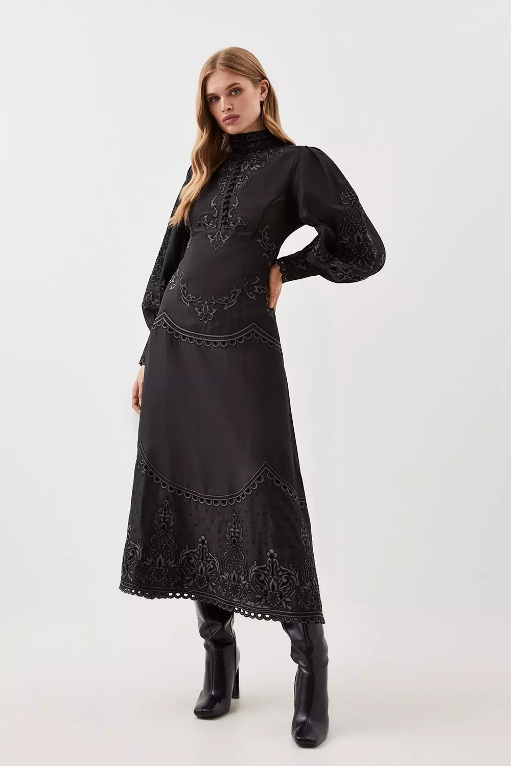 Lydia Millen Cotton Cutwork Embroidered Woven Maxi Dress Karen Millen