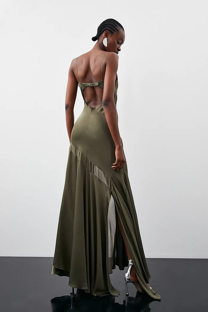Sheer Panelled Satin Woven Maxi Dress | Karen Millen Sheer Panelled Satin Woven Maxi Dress | Karen Millen