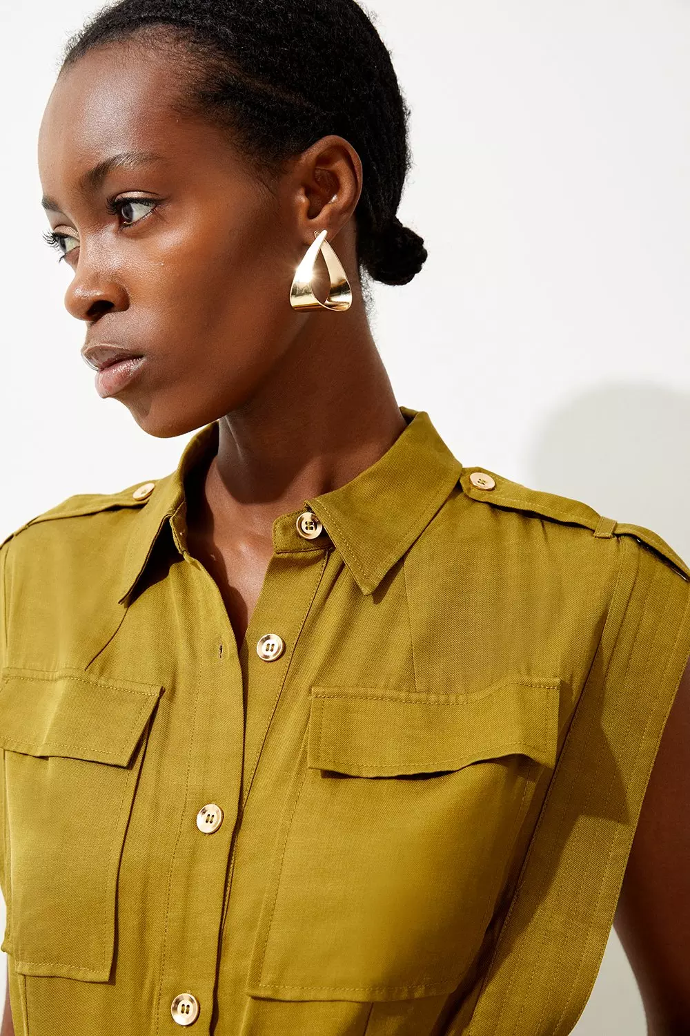 ★MAINBOOTH★Easy Summer Nylon Jumper(KHAKI)★正規品/送料込 Premium Linen Viscose Topstitch Detail Utility Belted Woven