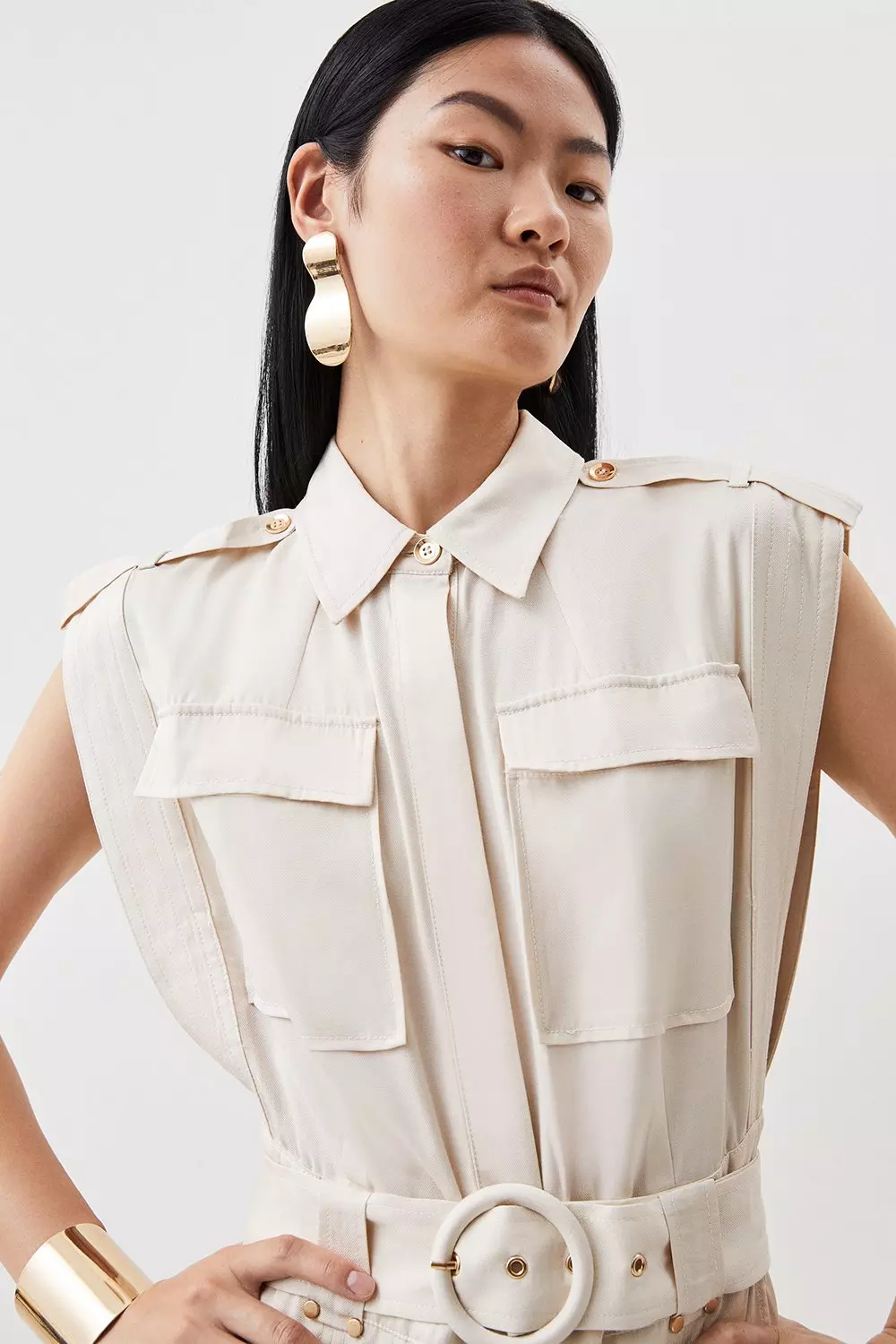 Premium Linen Belted Maxi Shirt Dress | Karen Millen