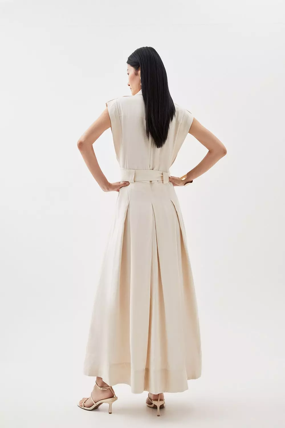 【Karen Millen】 高品質コットンサテン ベルト付 シャツドレス KAREN MILLEN サテン クレ−プ ラップ シャツ ドレス