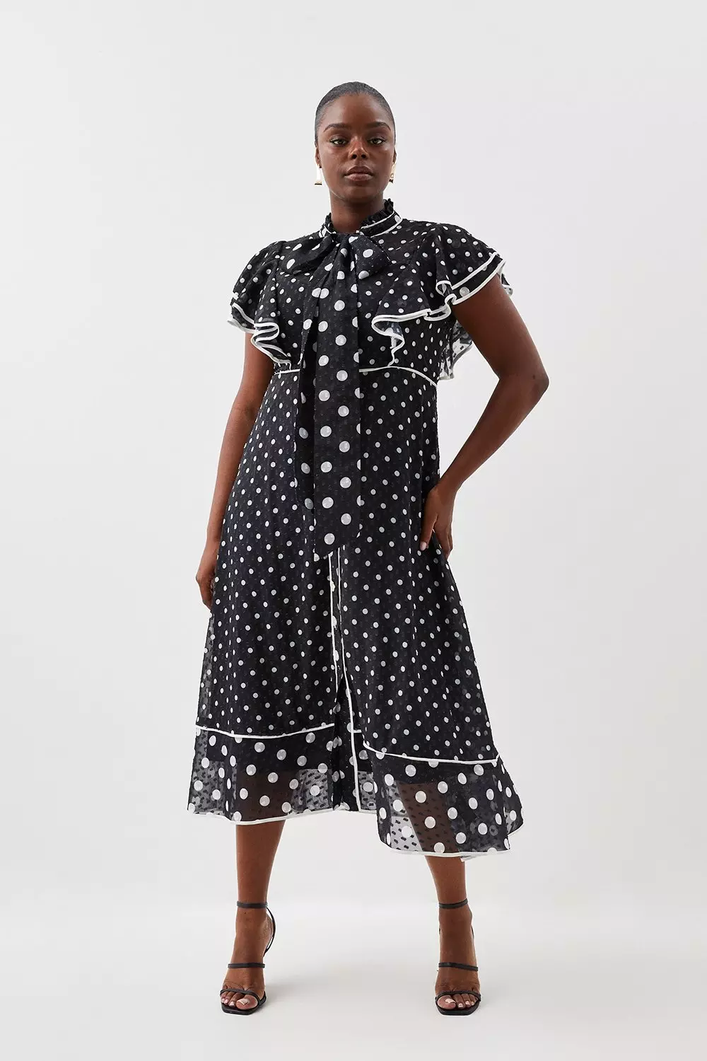 Plus Size Mixed Dot Ruffle Georgette Midi Dress Karen Millen