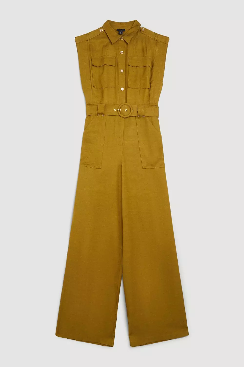 Tall Premium Linen Topstitch Belted Jumpsuit | Karen Millen