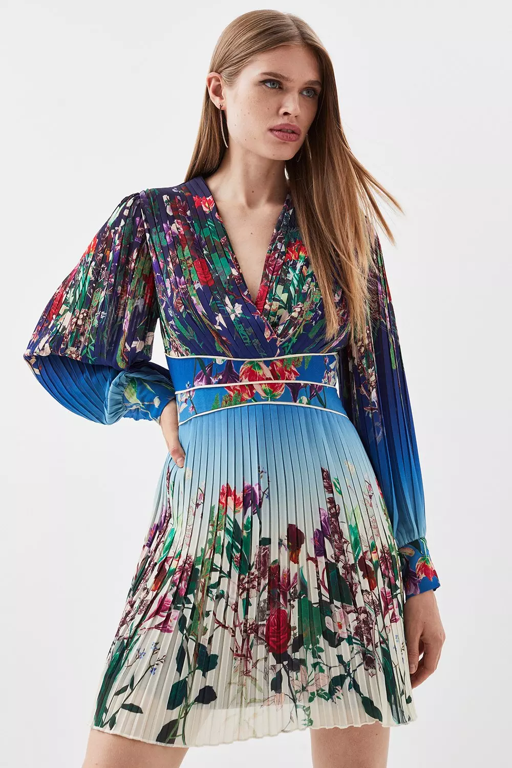 KAREN MILLEN 日本未入荷 カットワーク フレアドレス 花柄 安心追跡【KAREN MILLEN】フローラル柄サテンバックマキシドレス