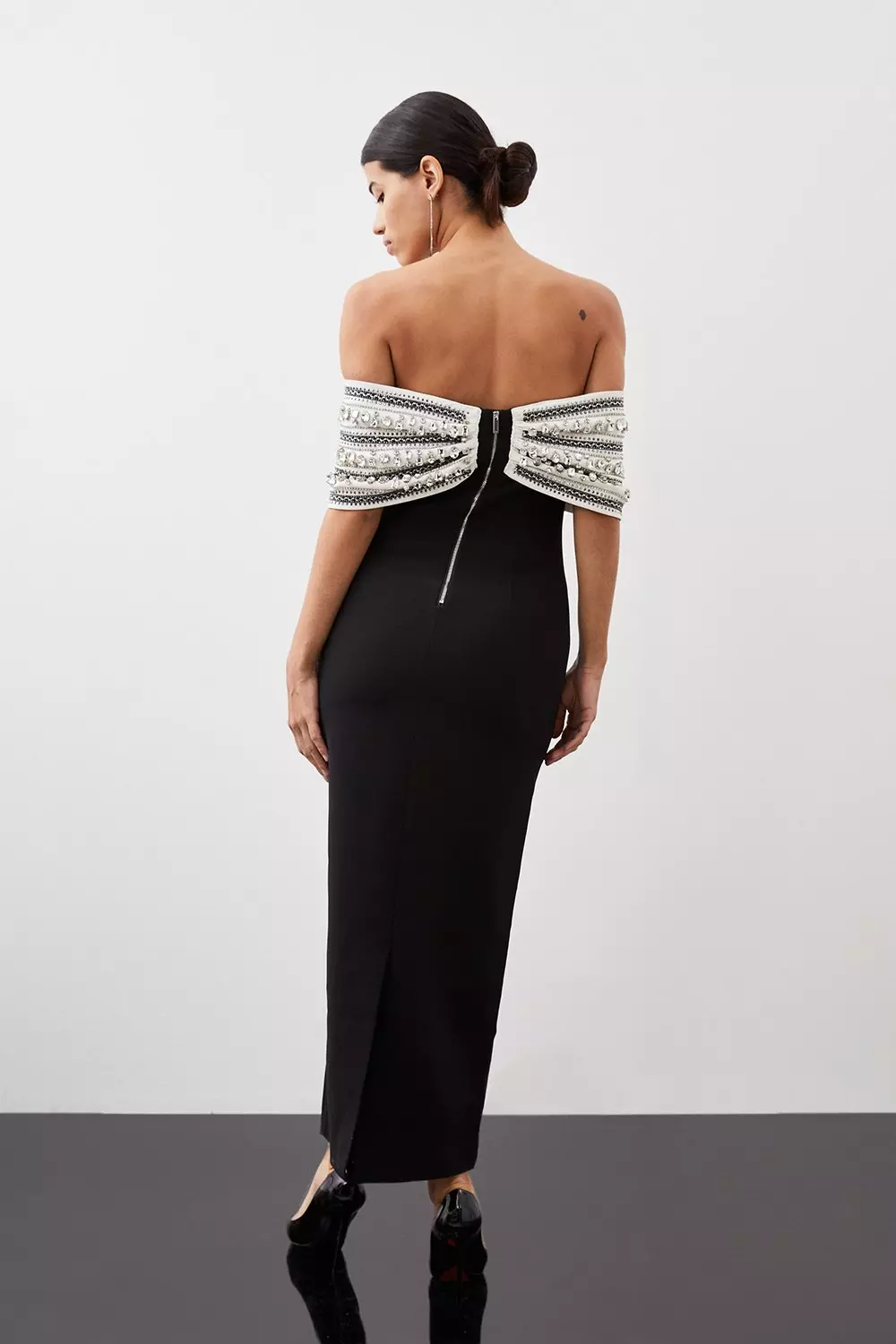 Crystal Embellished Bow Detailed Woven Maxi Dress | Karen Millen