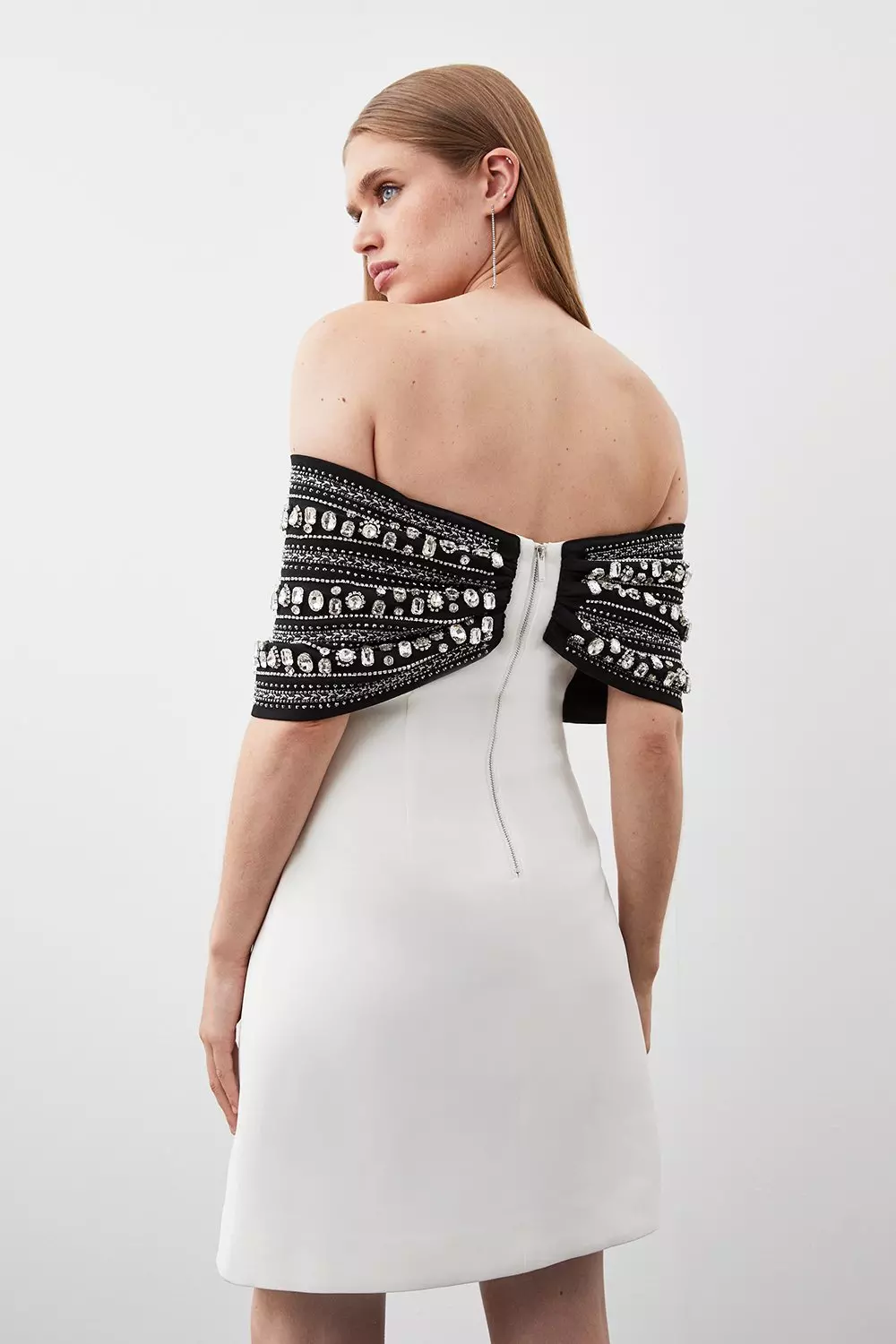 Crystal Embellished Bow Detailed Woven Mini Dress | Karen Millen